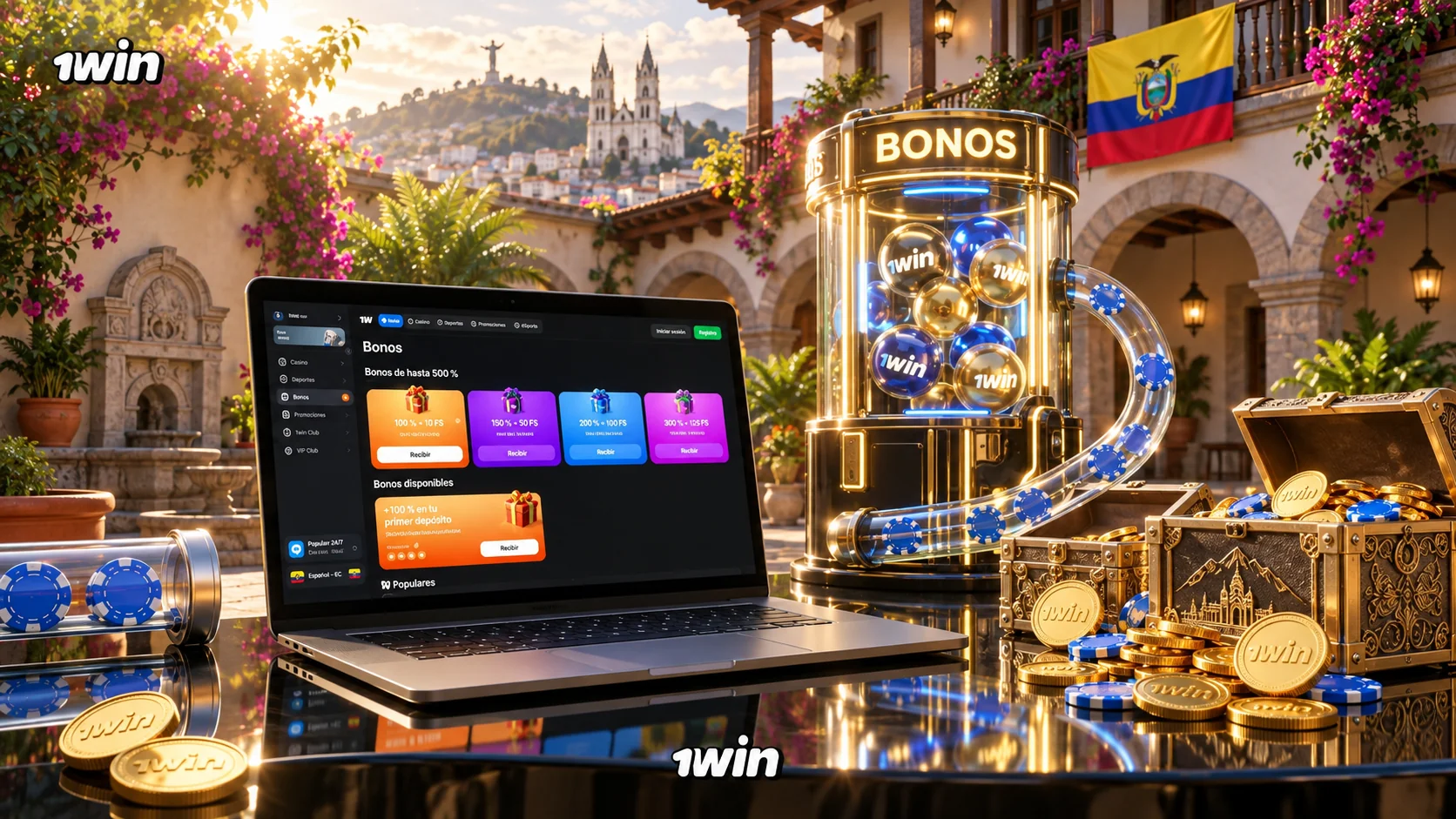 Sección de bonos de 1Win Casino Ecuador en portátil